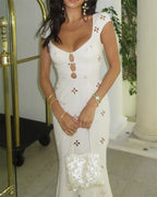 Elegant Embroidered Cutout Midi Dress Carilie