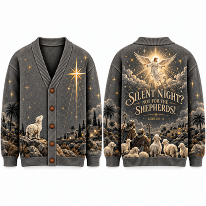 Christian Christmas Cardigan, Silent Night Shepherds Sweater, Luke 2:9-11 Angel Nativity Knitwear, Men's Religious Holiday Gift