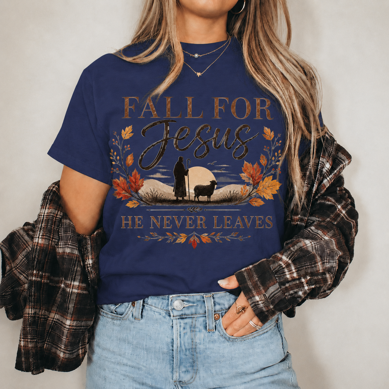 Fall For Jesus He Never Leaves Christian Autumn Faith Unisex Tshirt / Hoodie / Sweatshirt