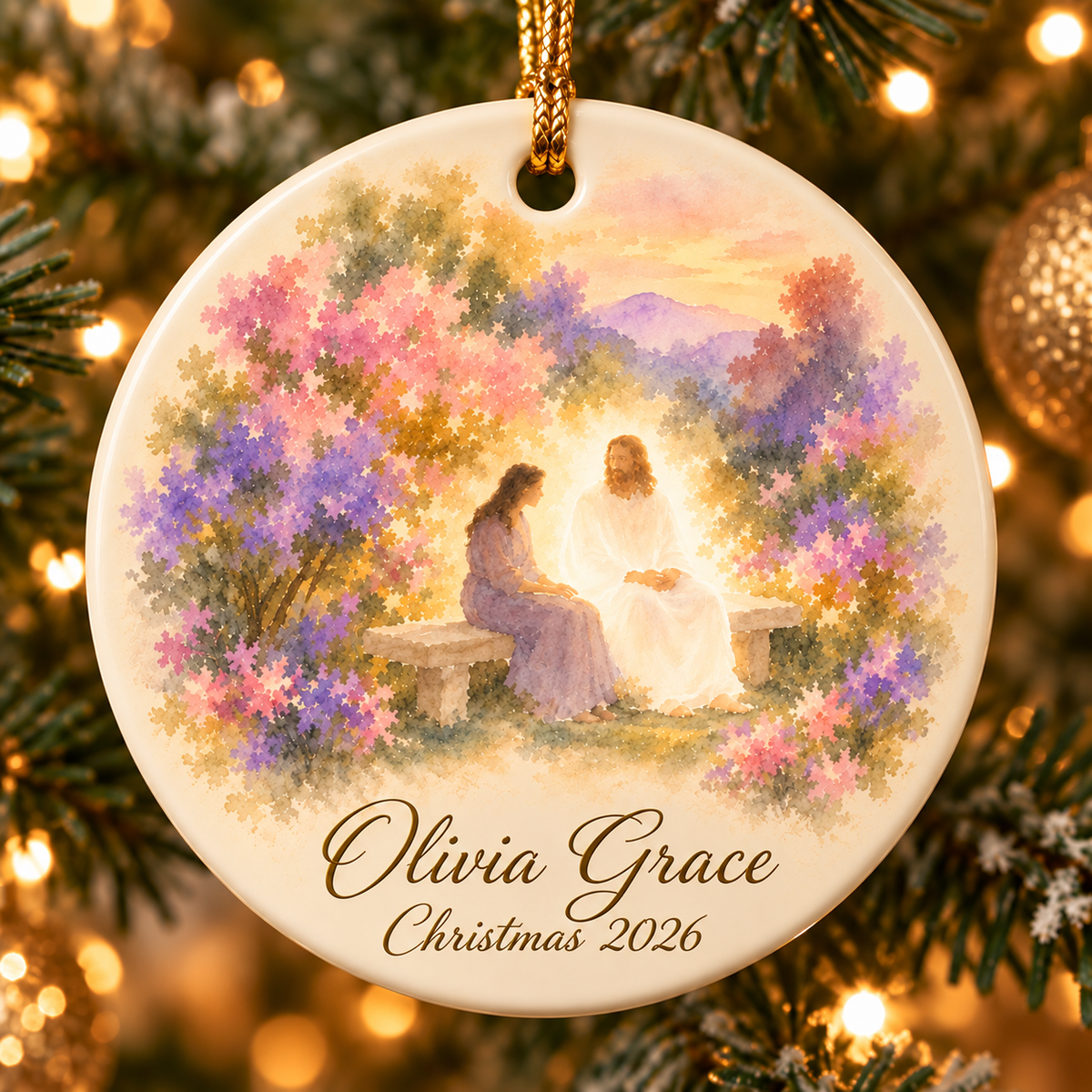 Personalized Jesus Christmas Ornament, Custom Name & Year Christian Ceramic Keepsake, Religious Christmas Gift for Child