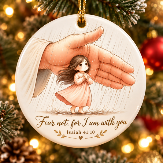Bible Verse Christian Ceramic Ornament, Isaiah 41:10 & Deuteronomy 33:27 Faith Keepsake, Religious Christmas Gift