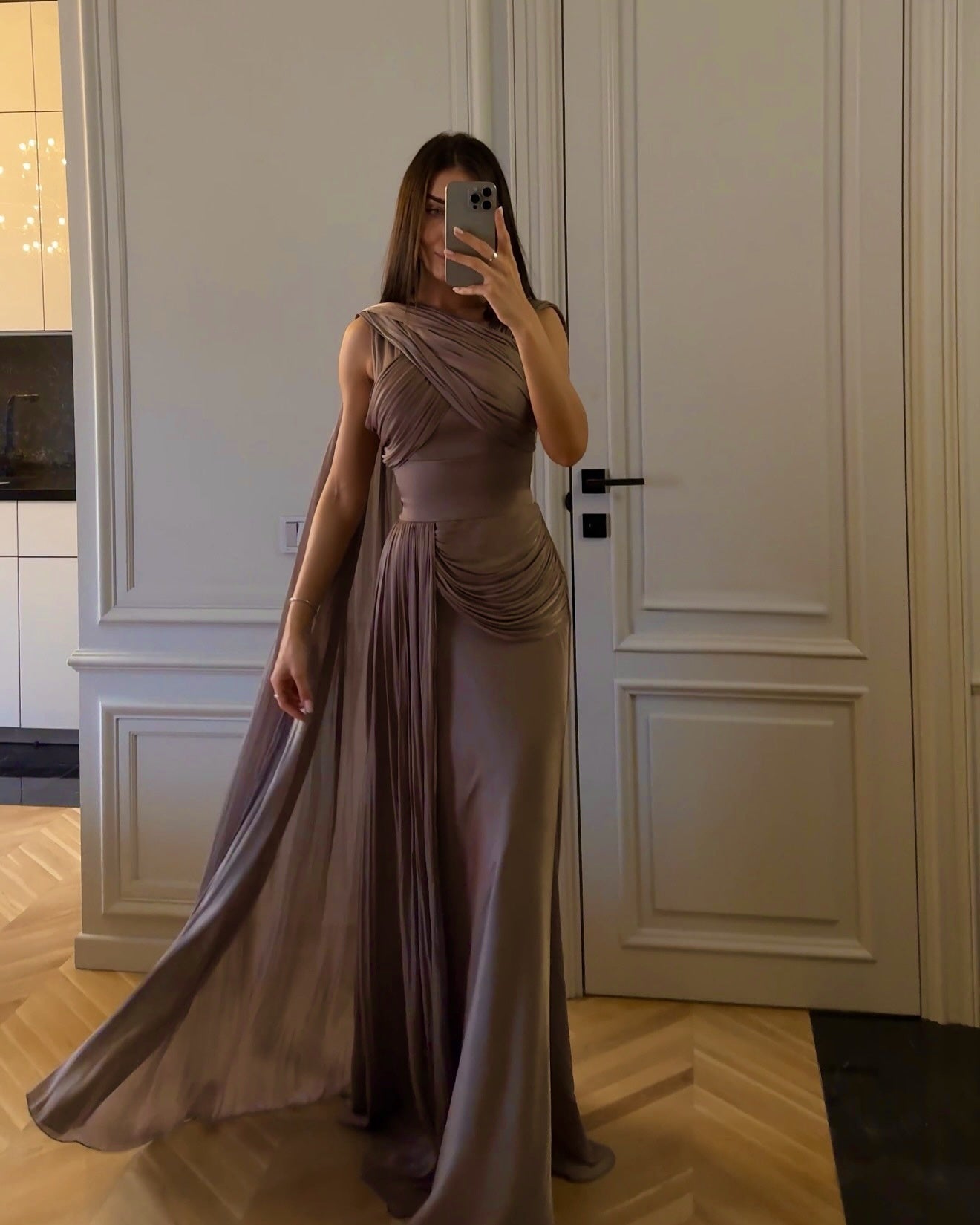 Dusty Purple Draped One Shoulder Gown Maxi Dress