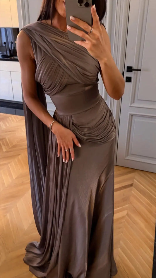 Dusty Purple Draped One Shoulder Gown Maxi Dress Carilie