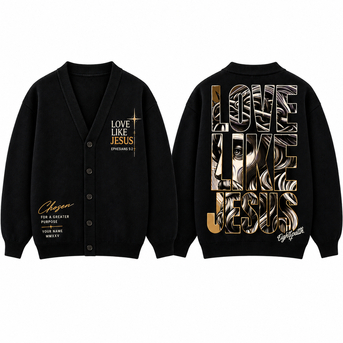 Love Like Jesus Christian Cardigan, Personalized Jesus Sweater, Black Gold Button Up Cardigan, Religious Gift for Men