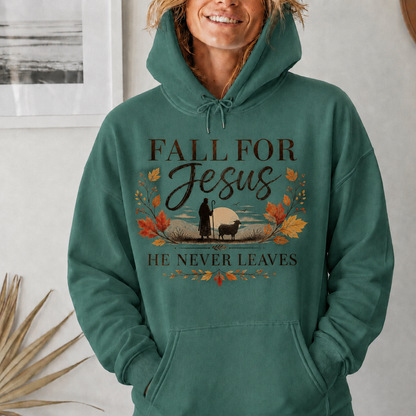 Fall For Jesus He Never Leaves Christian Autumn Faith Unisex Tshirt / Hoodie / Sweatshirt