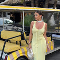 Butter Yellow Floral Knit Maxi Dress Carilie