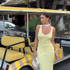 Butter Yellow Floral Knit Maxi Dress Carilie