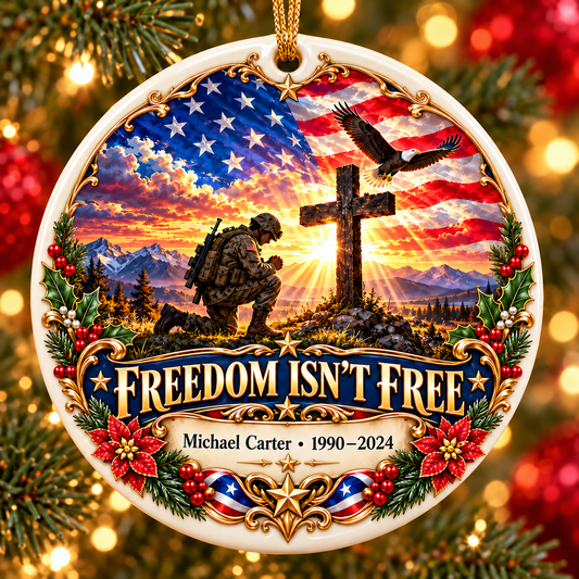 Personalized Military Memorial Ornament, Veteran Christmas Gift, Christian Soldier Keepsake, Patriotic Remembrance Decor