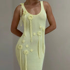 Butter Yellow Floral Knit Maxi Dress Carilie