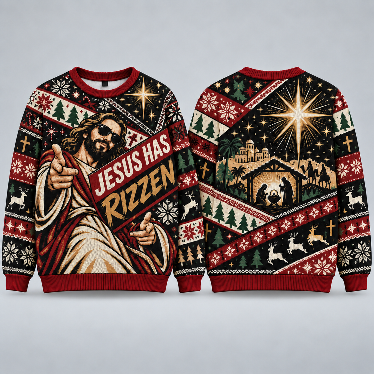 Jesus Has Rizz(en) 3D Christmas Sweater – Christian Nativity All-Over Print Holiday Sweatshirt