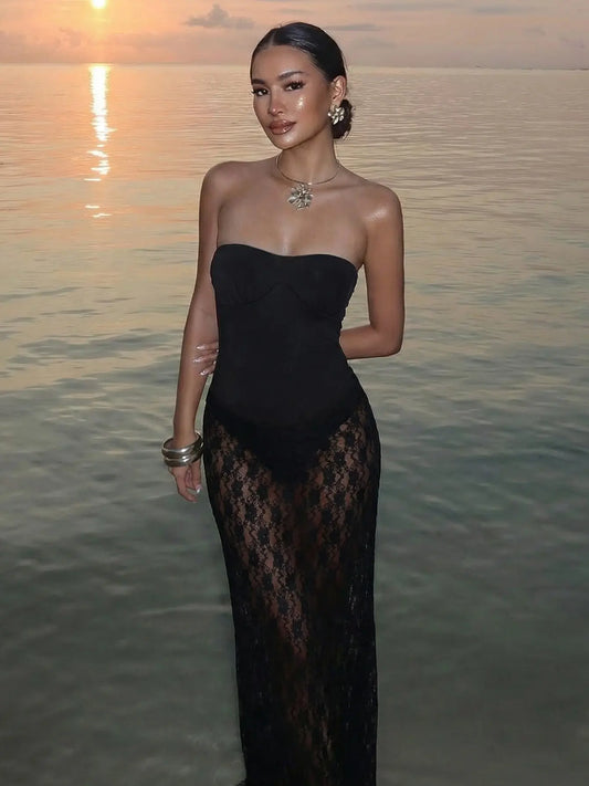 Noir Lace Illusion Maxi Dress Carilie