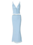 Azure Lace Slip Midi Set Carilie