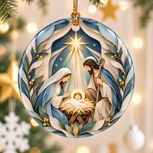 Nativity Christmas Ceramic Ornament, Holy Family Baby Jesus Christian Keepsake, Religious Christmas Gift for Family