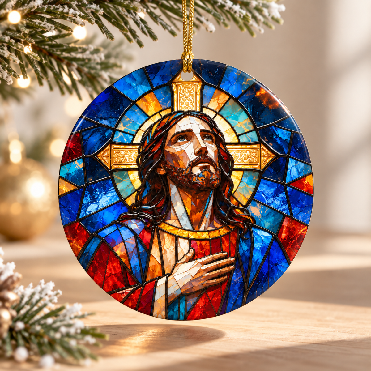 Jesus Christian Christmas Ornament, Stained Glass Jesus Ornament, Religious Faith Keepsake, Christian Ceramic Christmas Gift