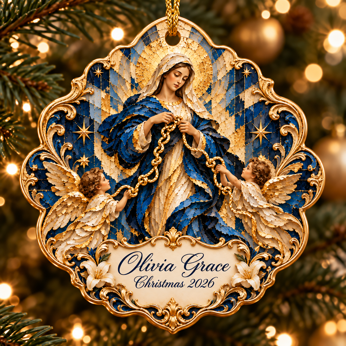Personalized Virgin Mary Acrylic Ornament, Custom Name & Year Catholic Keepsake, Religious Christian Christmas Gift
