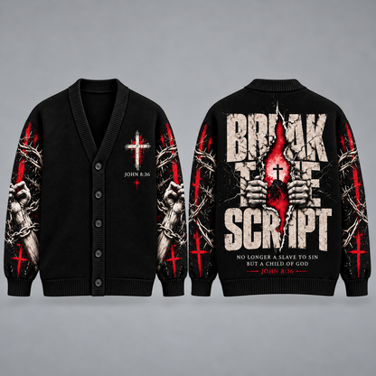 Jesus Christian Cardigan, Break the Script Religious Sweater, John 8:36 Cross Button Up Cardigan, Faith Gift for Men