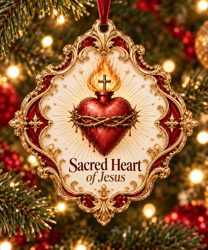 Sacred Heart of Jesus Acrylic Ornament, 1 John 4:19 Christian Ornament, Catholic Christmas Gift, Religious Faith Keepsake