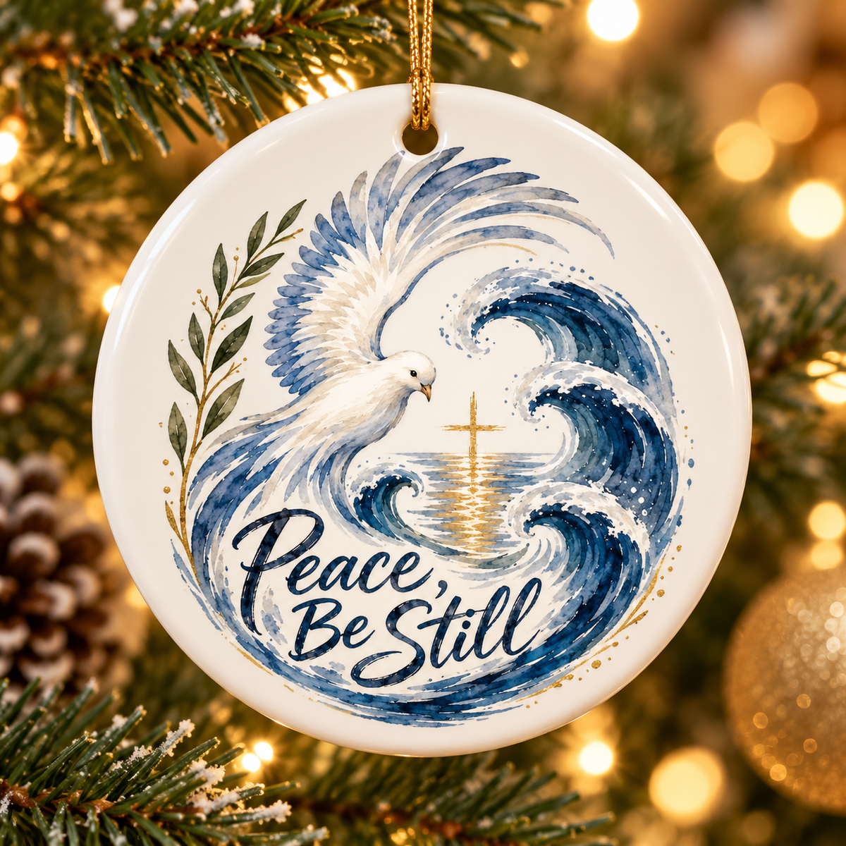 Peace Be Still Christian Ornament, Dove Cross Ceramic Ornament, Religious Christmas Gift, Faith Christmas Tree Decoration