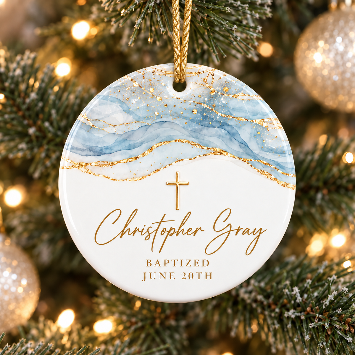 Personalized Baptism Ceramic Ornament, Custom Name & Date Christian Cross Keepsake, Baptized Religious Gift for Child