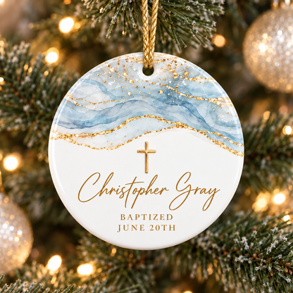 Personalized Baptism Ceramic Ornament, Custom Name & Date Christian Cross Keepsake, Baptized Religious Gift for Child