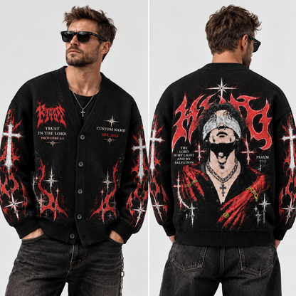 Jesus Christian Cardigan, Saints Gothic Cross Sweater, Philippians 4:13 Bible Verse, Black Button Up Cardigan, Faith Gift Men