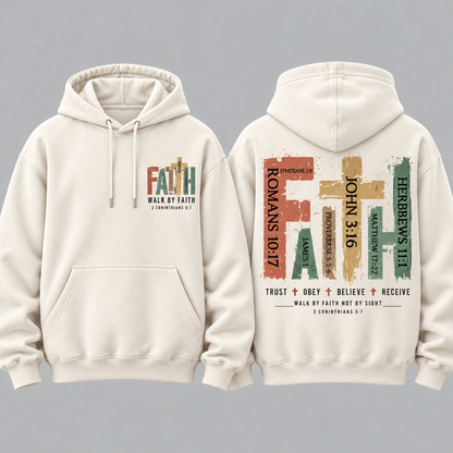 Christian Faith Hoodie for Men, Walk By Faith Bible Verse Sweatshirt, Vintage Cross Graphic Pullover, Religious Gift for Him