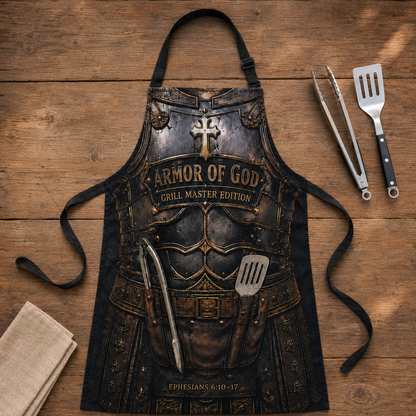 Armor of God Grill Master Apron – Funny Christian BBQ Gift for Dad