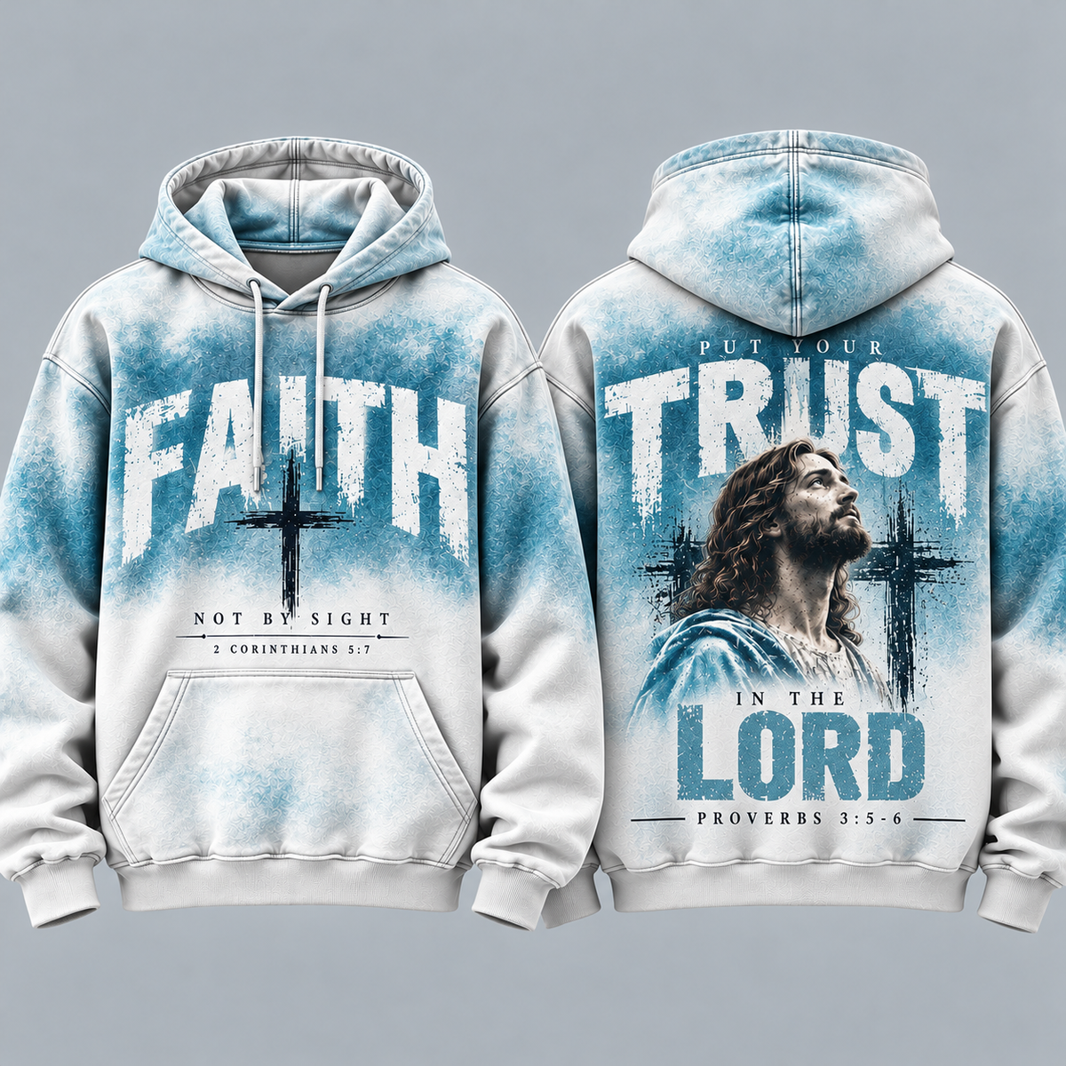 Christian Faith Hoodie for Men, Faith Not By Sight Sweatshirt, Trust in the Lord Jesus Cross Pullover, Religious Gift