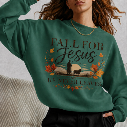 Fall For Jesus He Never Leaves Christian Autumn Faith Unisex Tshirt / Hoodie / Sweatshirt