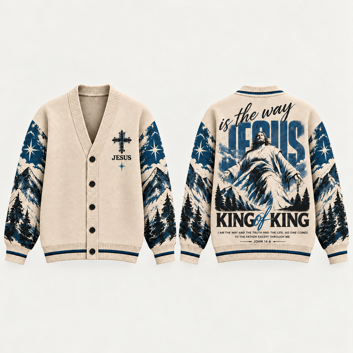 Jesus Christian Cardigan, King of Kings Religious Sweater, John 14:6 Bible Verse Button Up Cardigan, Faith Gift for Men