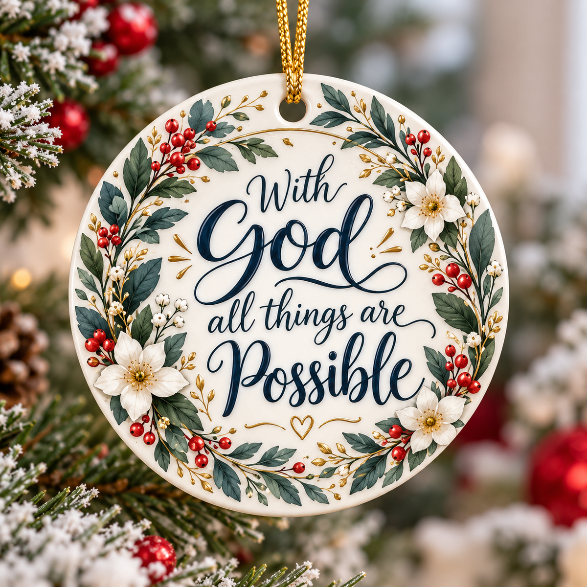 With God All Things Are Possible Ornament, Christian Christmas Ornament, Faith Inspirational Gift, Religious Holiday Keepsake