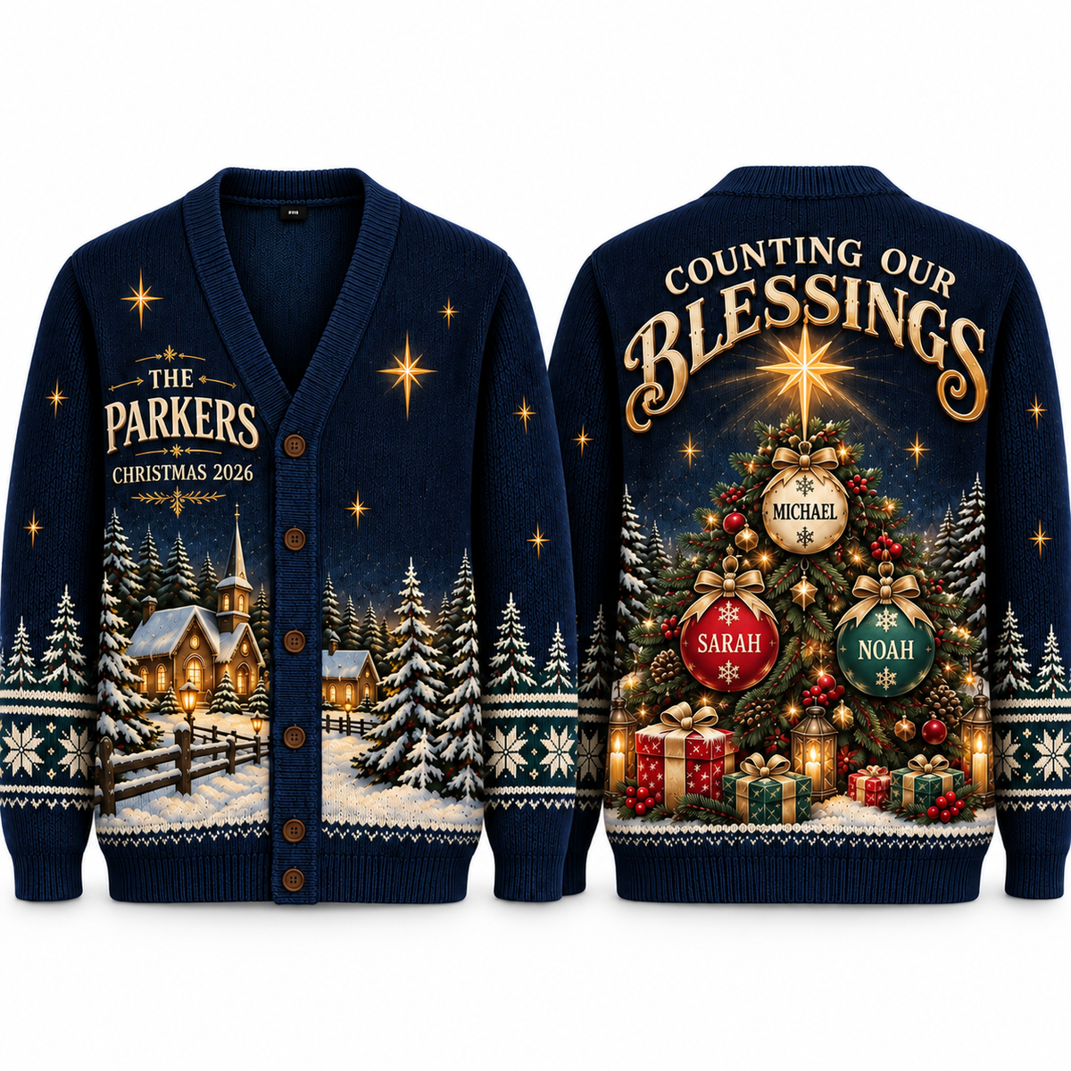 Personalized Family Christmas Cardigan, Custom Name Christmas Sweater, Christian Holiday Knit Cardigan, Family Gift