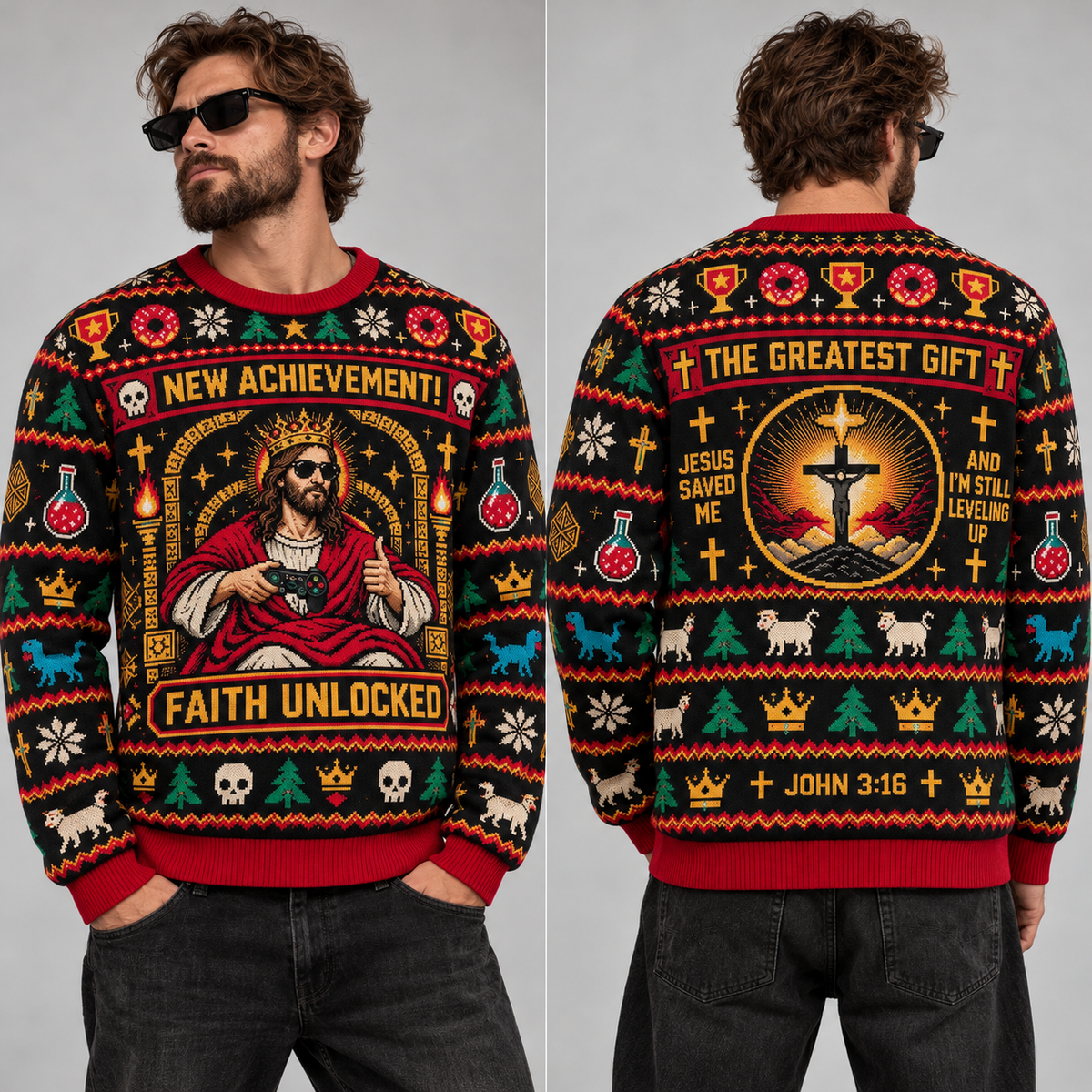 Jesus Gaming Ugly Christmas Sweater, Faith Unlocked Christian Sweatshirt, Funny Gamer Jesus Xmas Pullover, Religious Gift