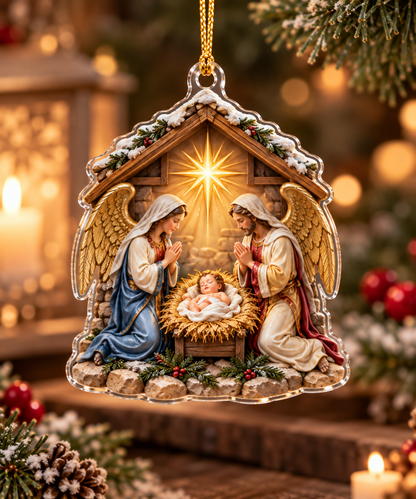 Christian Nativity Acrylic Ornament, Holy Family Baby Jesus Angel & Wise Men, Religious Christmas Gift for Family