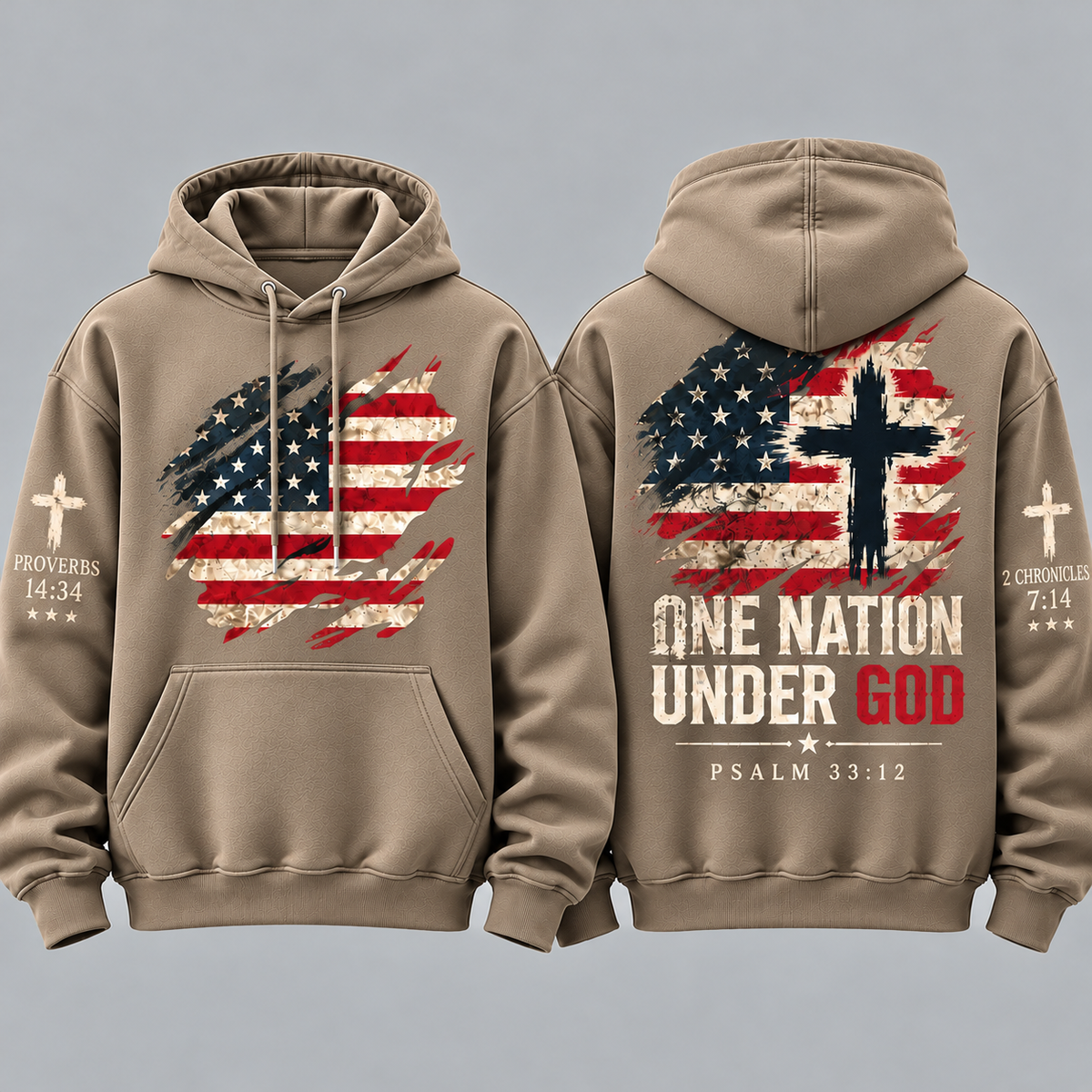 Christian Patriotic Hoodie for Men, One Nation Under God Sweatshirt, American Flag Cross Pullover, Religious USA Gift