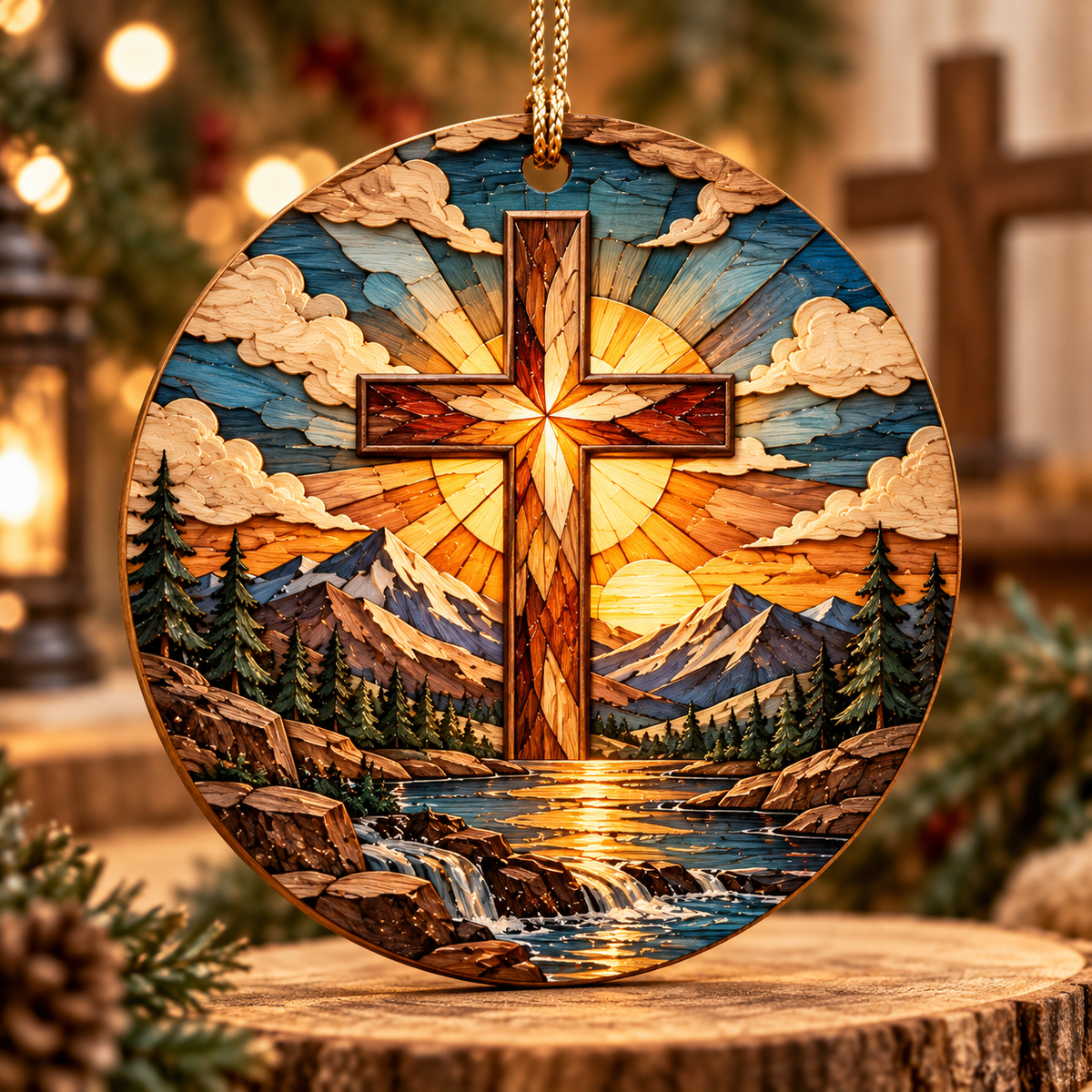 Christian Cross Wood Christmas Ornament, Jesus Cross Religious Ornament, Faith Christmas Decor, Christian Gift, Religious Keepsake