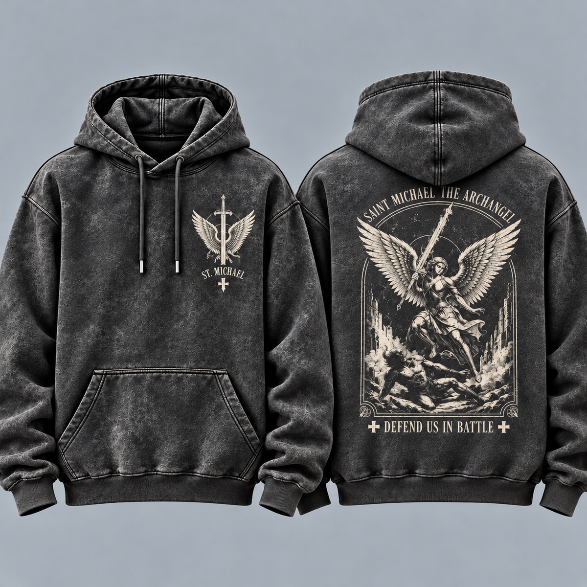 Saint Michael Christian Hoodie, Archangel Warrior Angel Sweatshirt, Defend Us in Battle, Religious Pullover Gift for Men