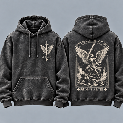 Saint Michael Christian Hoodie, Archangel Warrior Angel Sweatshirt, Defend Us in Battle, Religious Pullover Gift for Men