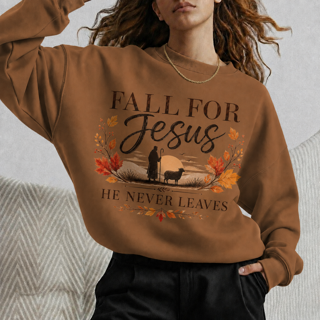 Fall For Jesus He Never Leaves Christian Autumn Faith Unisex Tshirt / Hoodie / Sweatshirt