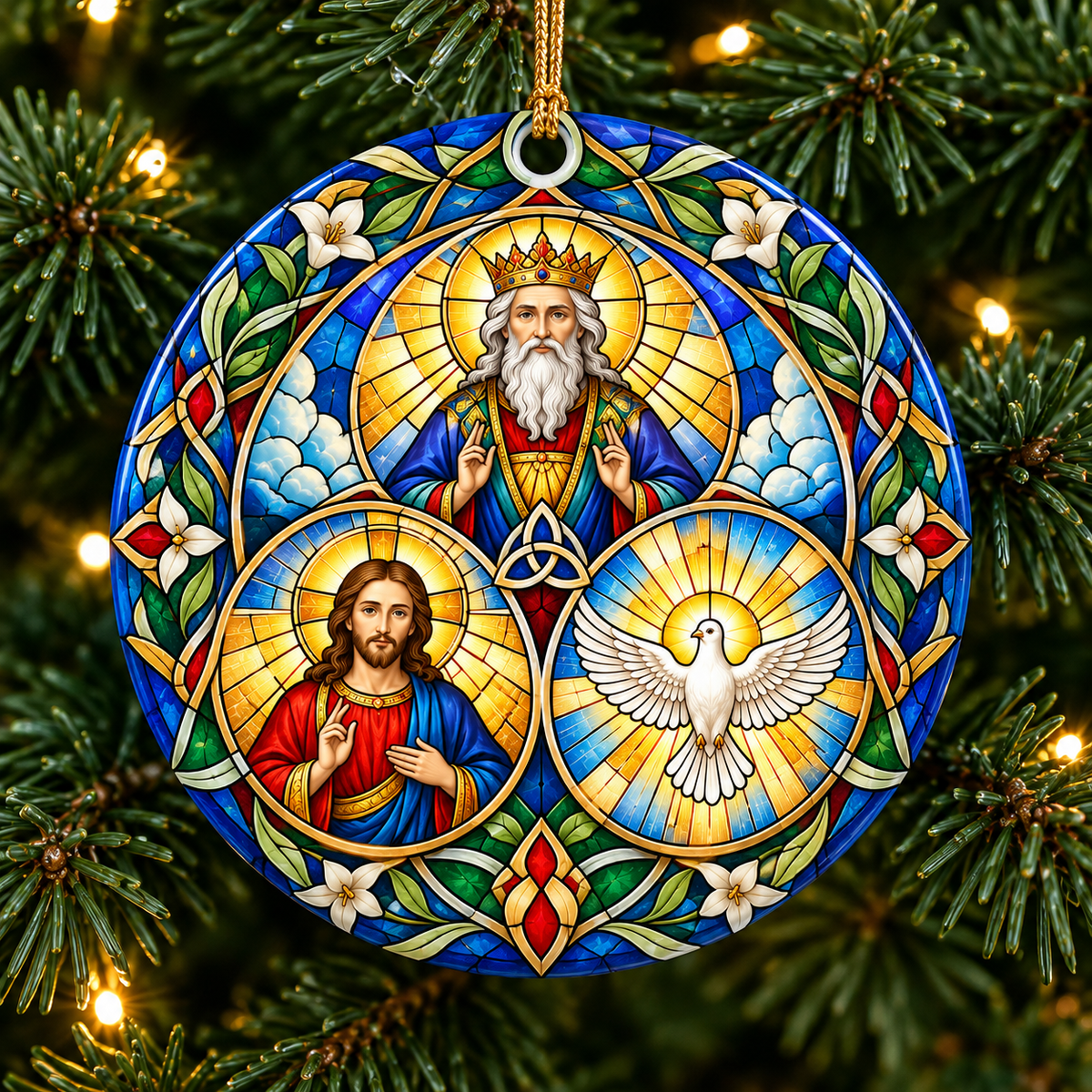 Holy Trinity Christian Christmas Ornament, Father Son Holy Spirit Ornament, Stained Glass Religious Gift, Faith Christmas Decor