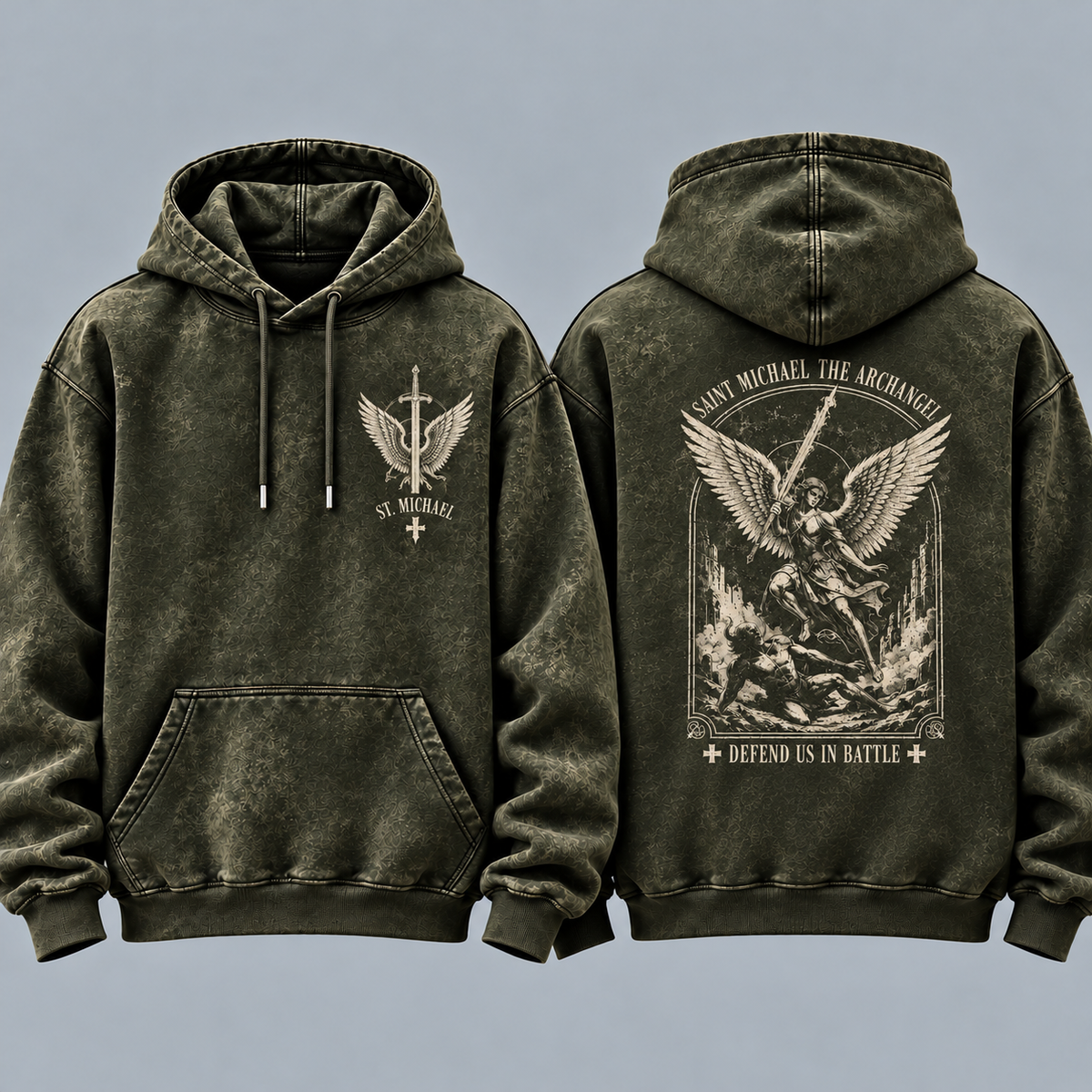 Saint Michael Christian Hoodie, Archangel Warrior Angel Sweatshirt, Defend Us in Battle, Religious Pullover Gift for Men
