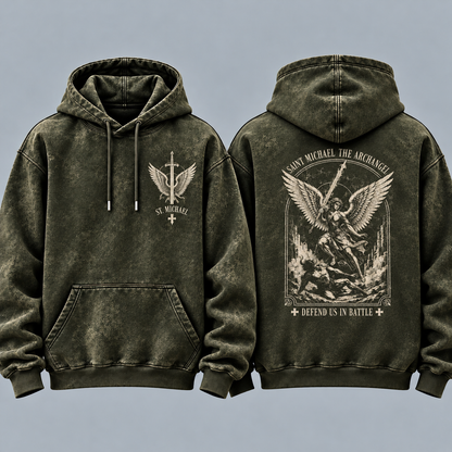 Saint Michael Christian Hoodie, Archangel Warrior Angel Sweatshirt, Defend Us in Battle, Religious Pullover Gift for Men