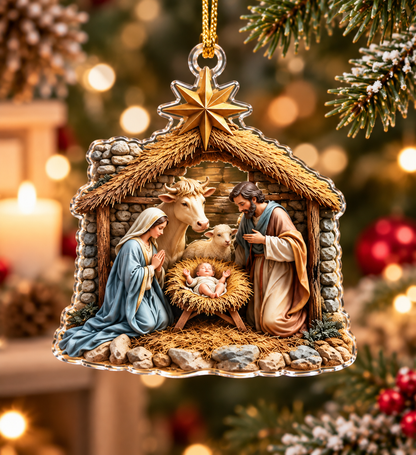 Christian Nativity Acrylic Ornament, Holy Family Baby Jesus Angel & Wise Men, Religious Christmas Gift for Family