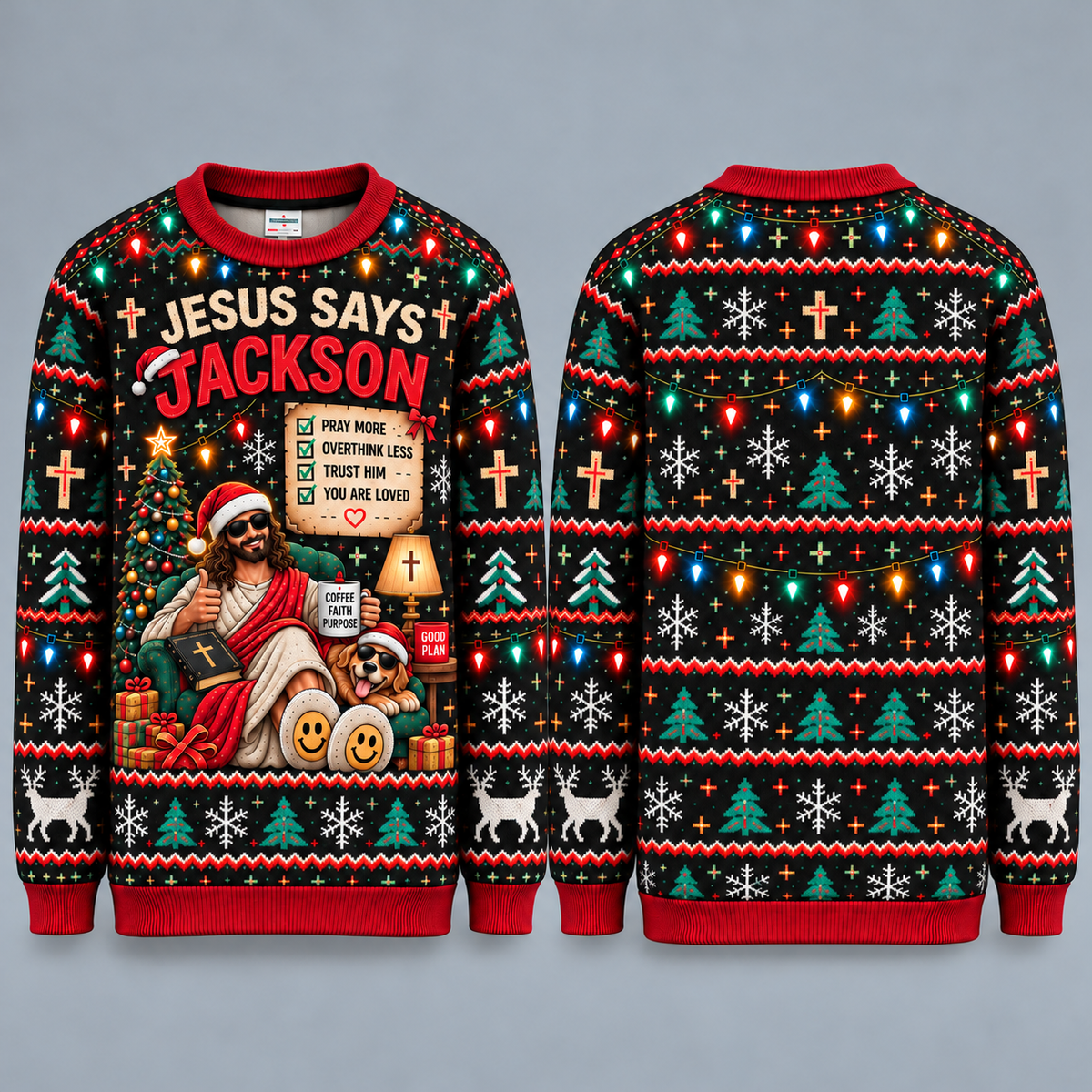 Jesus Says Christian Ugly Christmas Sweater, Funny Faith Holiday Sweatshirt, Jesus Checklist Xmas Pullover, Christian Gift