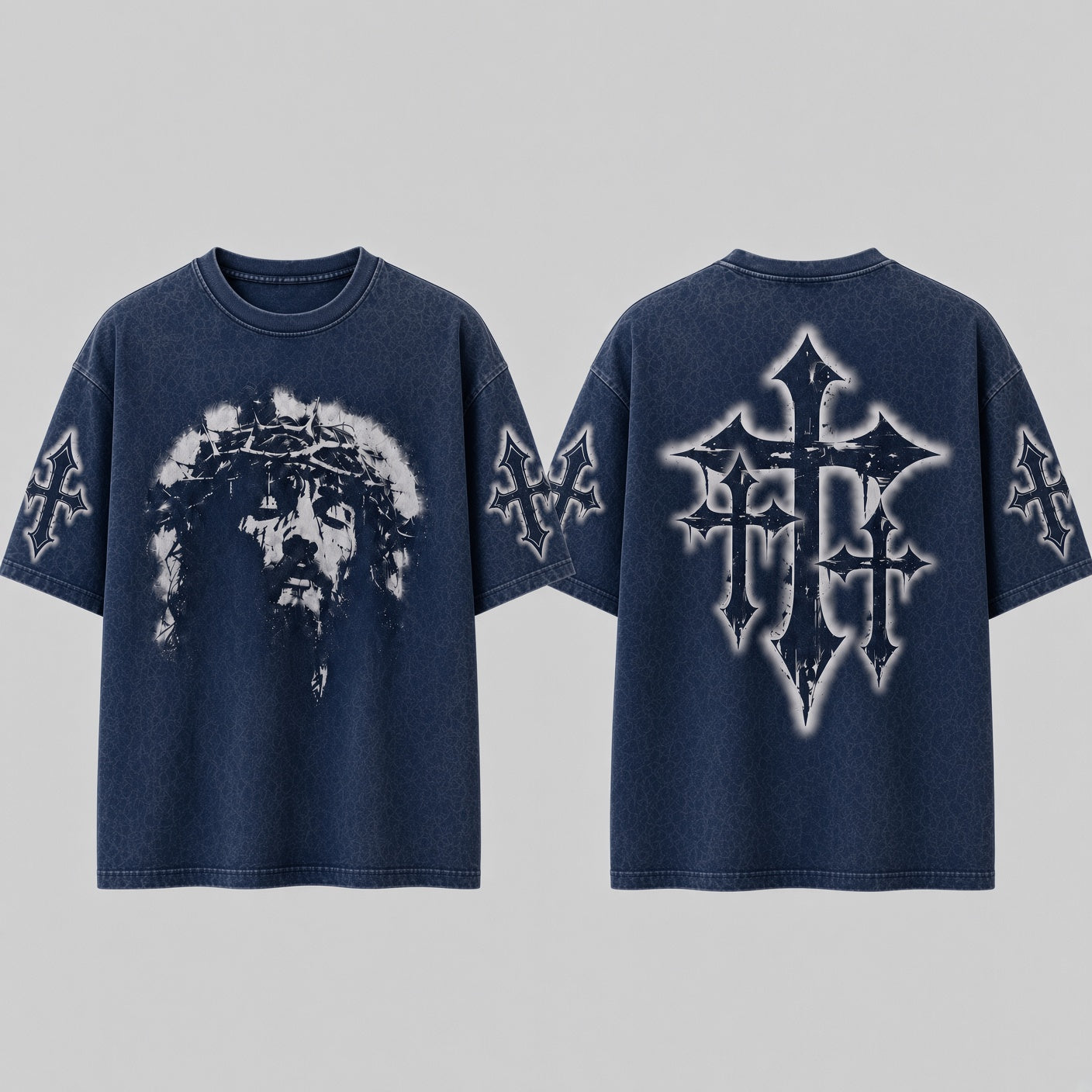 Crowned Jesus Cross Shirt – Christian Faith Graphic Unisex Washed T-Shirt, Hoodie & Sweatshirt