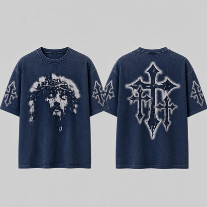 Crowned Jesus Cross Shirt – Christian Faith Graphic Unisex Washed T-Shirt, Hoodie & Sweatshirt