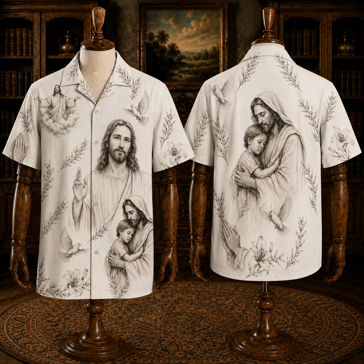Jesus And Mary Christian Hawaiian Shirt, Religious Tropical Button Up Shirt
