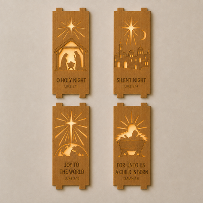 Light of the World Interchangeable Scripture Lantern – Wooden Christian Lamp with Seasonal Panels