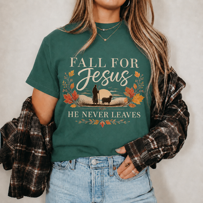 Fall For Jesus He Never Leaves Christian Autumn Faith Unisex Tshirt / Hoodie / Sweatshirt