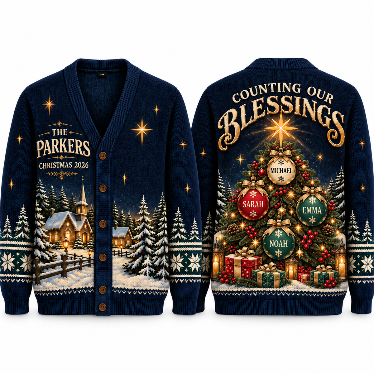 Personalized Family Christmas Cardigan, Custom Name Christmas Sweater, Christian Holiday Knit Cardigan, Family Gift